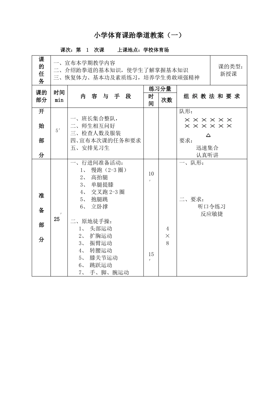 小学体育课跆拳道教案_第1页