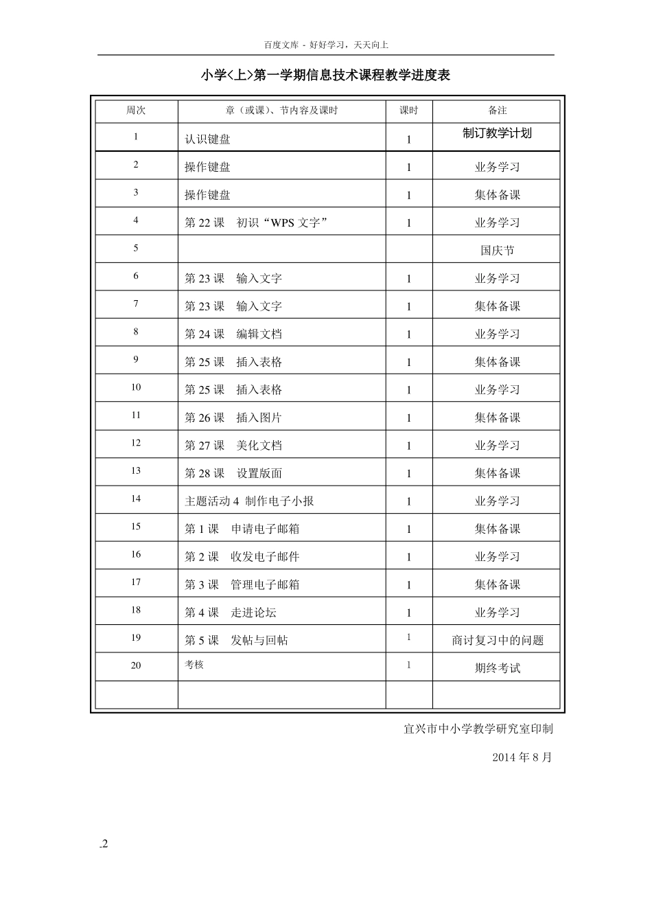 小学信息技术课程教学进度表_第2页
