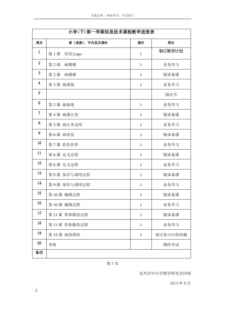 小学信息技术课程教学进度表_第3页