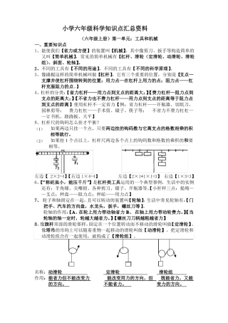 小学六年级科学知识点重点