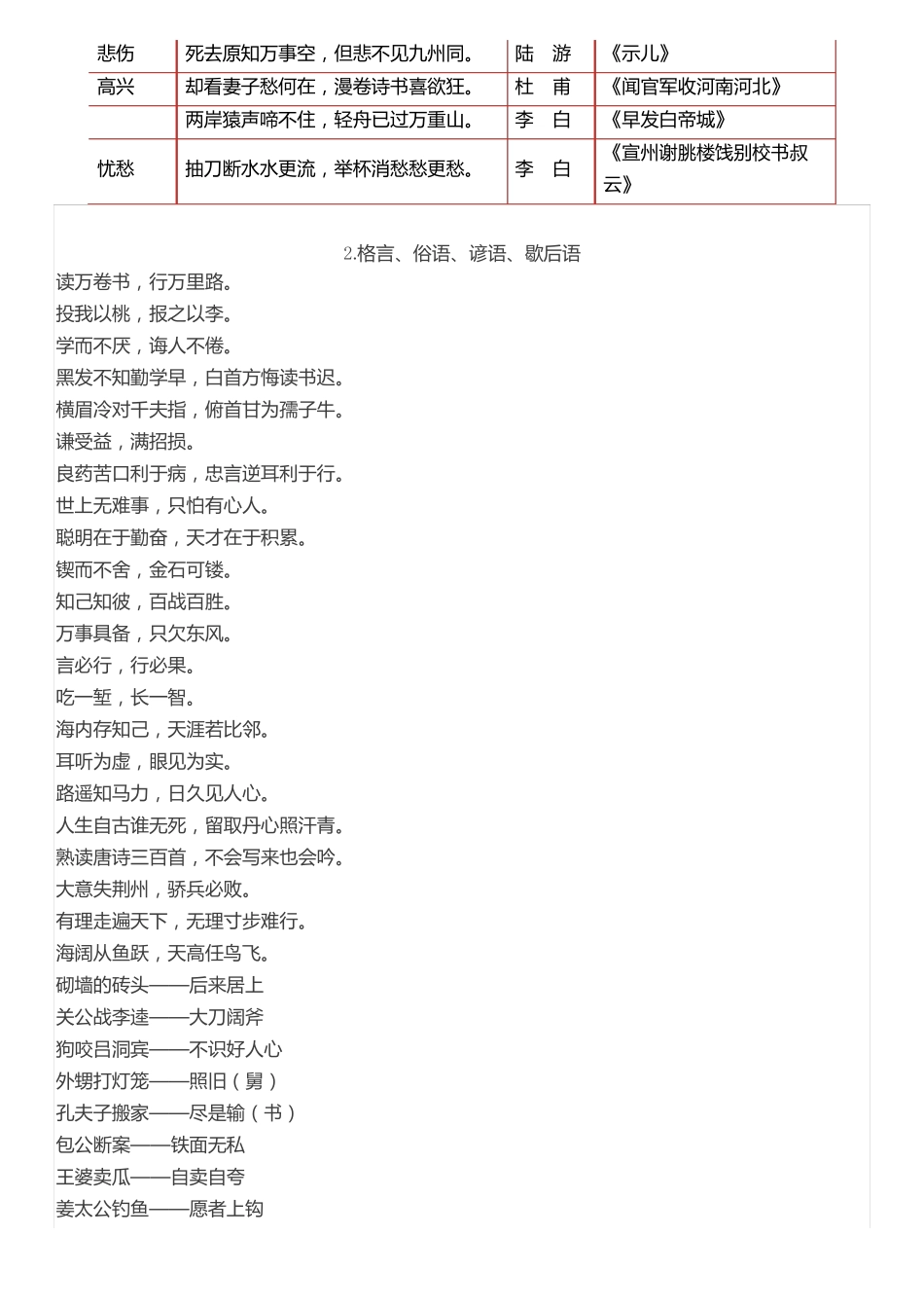 小学名句积累复习_第2页