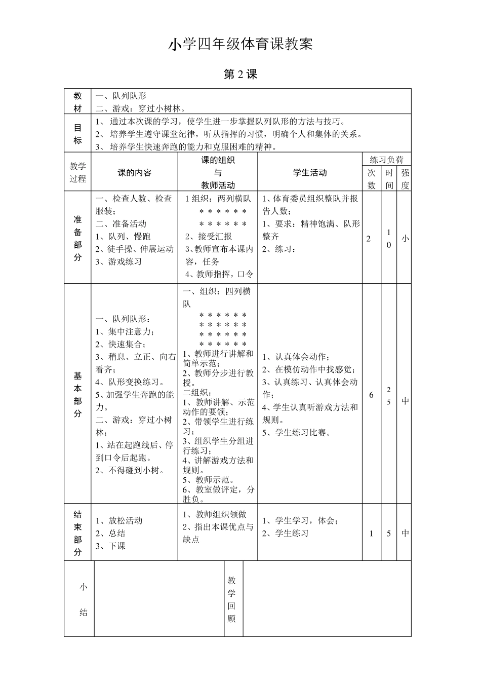 小学四年级体育课教案_第2页