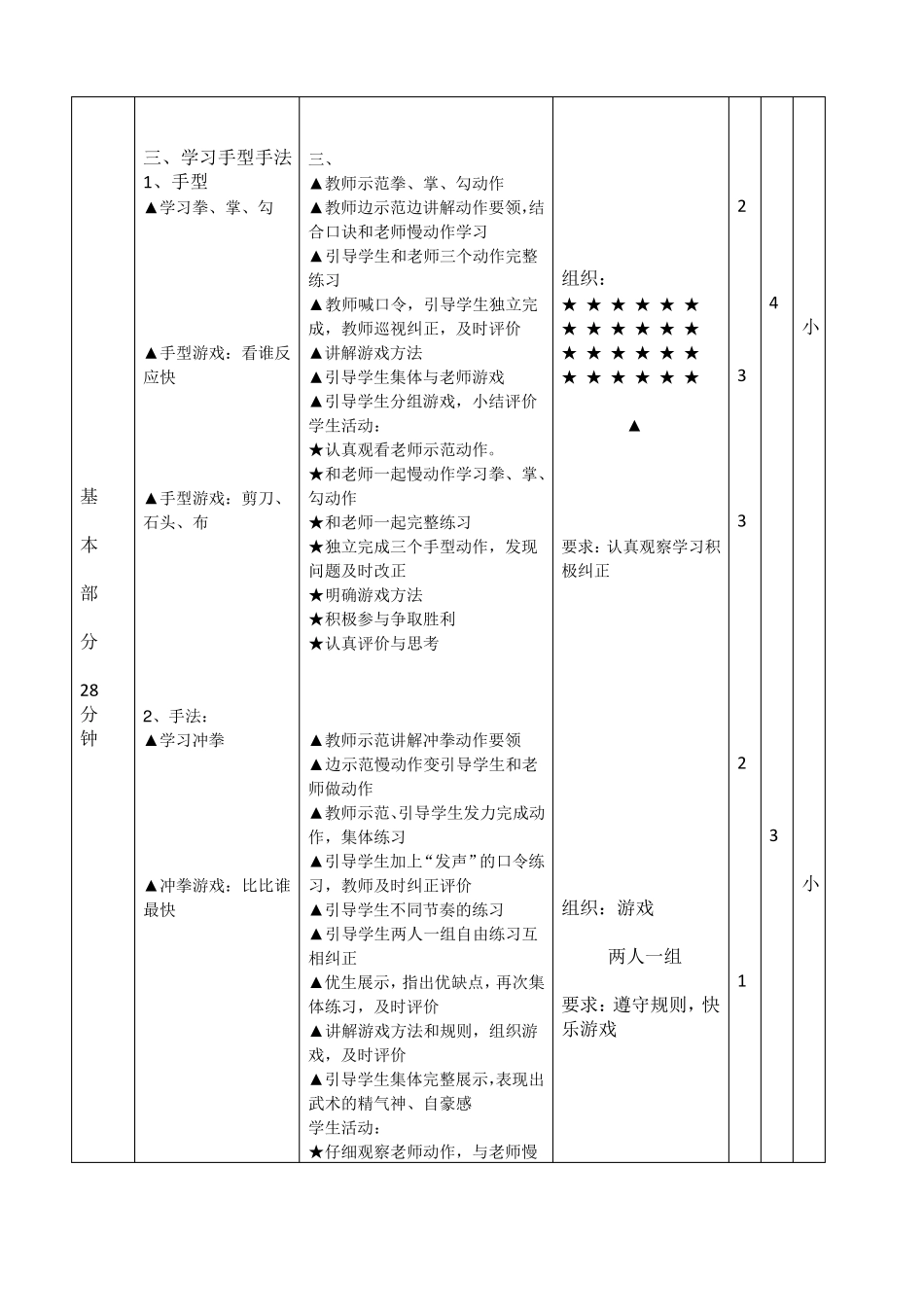 小学四年级武术教学设计_第3页