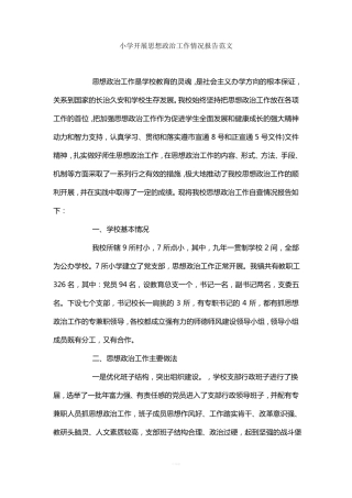 小学开展思想政治工作情况报告范文