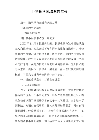 小学数学国培返岗汇报