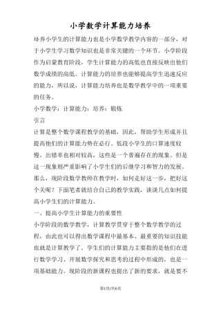 小学数学计算能力培养