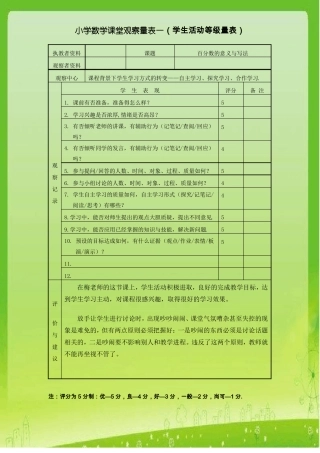 小学数学课堂教学观察量表和评课报告