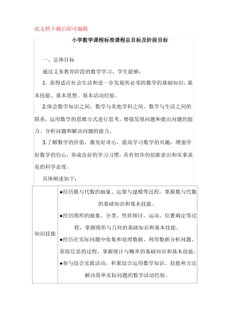 小学数学课程标准课程总目标及阶段目标完整资料