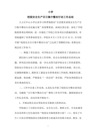 小学校园安全百日集中整治行动总结
