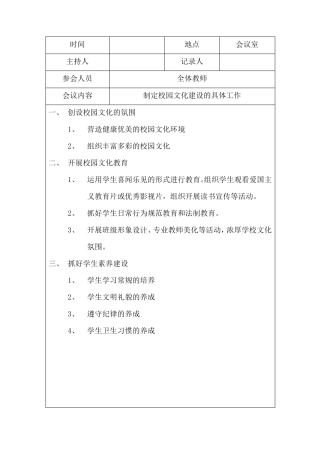 小学校园文化建设会议记录