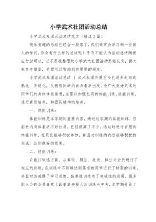 小学武术社团活动总结