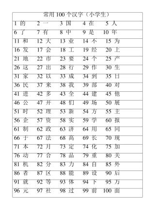 小学生100个最常用的汉字1000个最常用的汉字