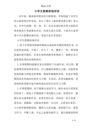 小学生假期表现评语