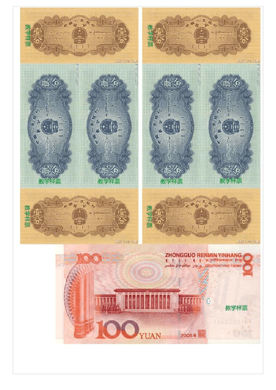 小学生学习人民币票样1：1双面打印模板高清版含第三四五套人民币_第2页