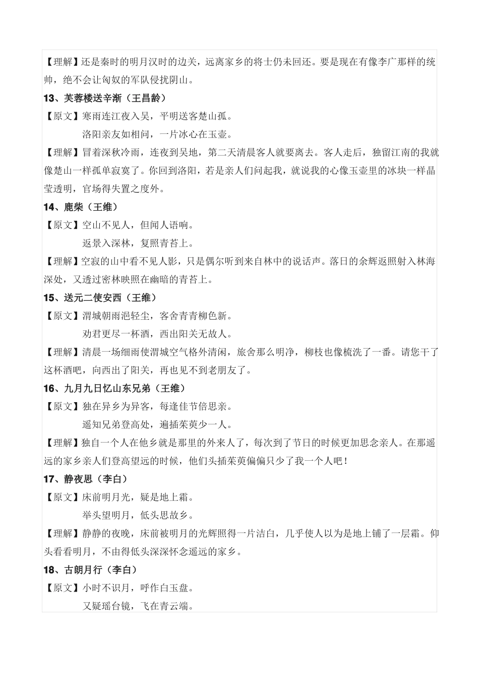 小学生必背古诗及诗意_第3页