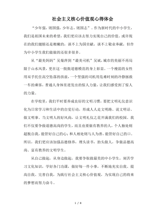 小学生社会主义核心价值观心得体会