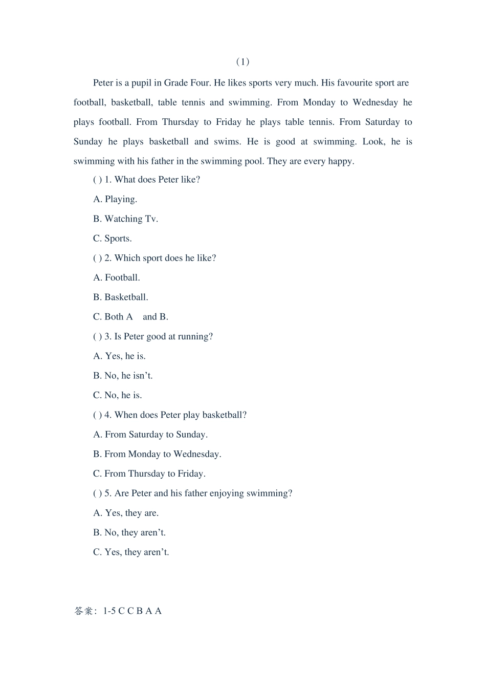 小学生英语阅读理解_第1页