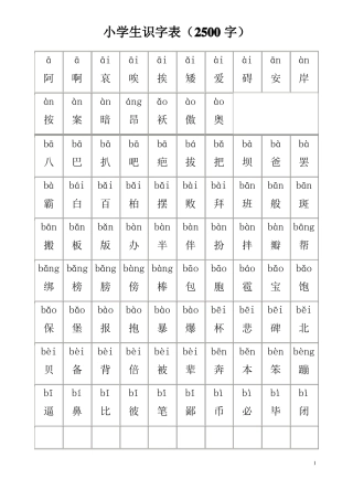 小学生识字表