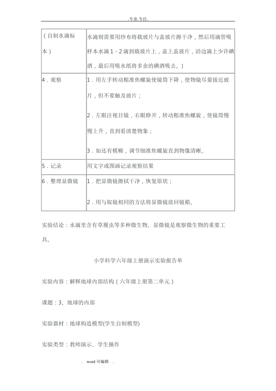 小学科学六年级上册演示试验报告单_第2页