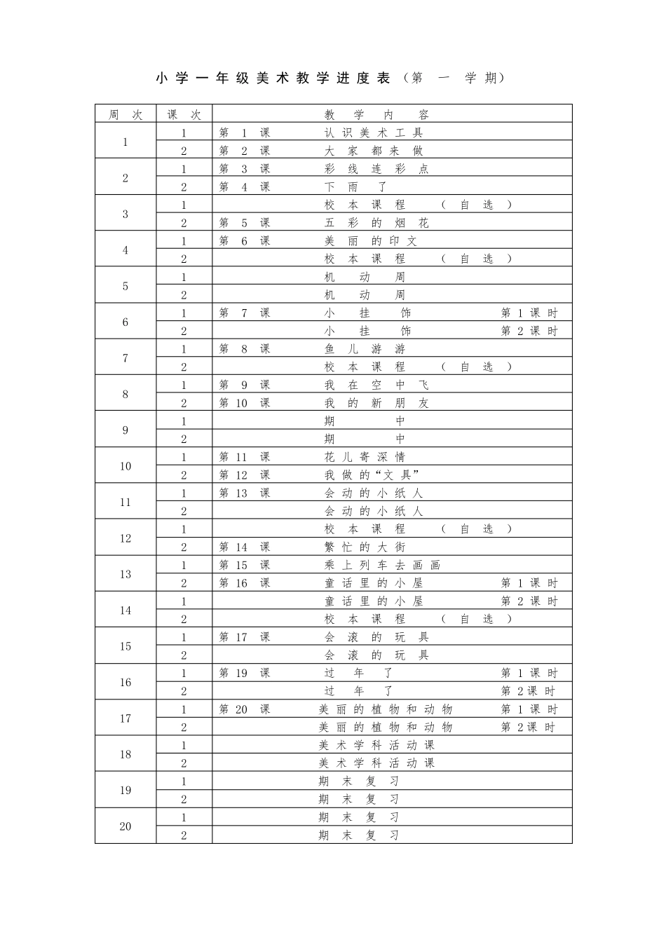 小学美术教学进度表_第1页