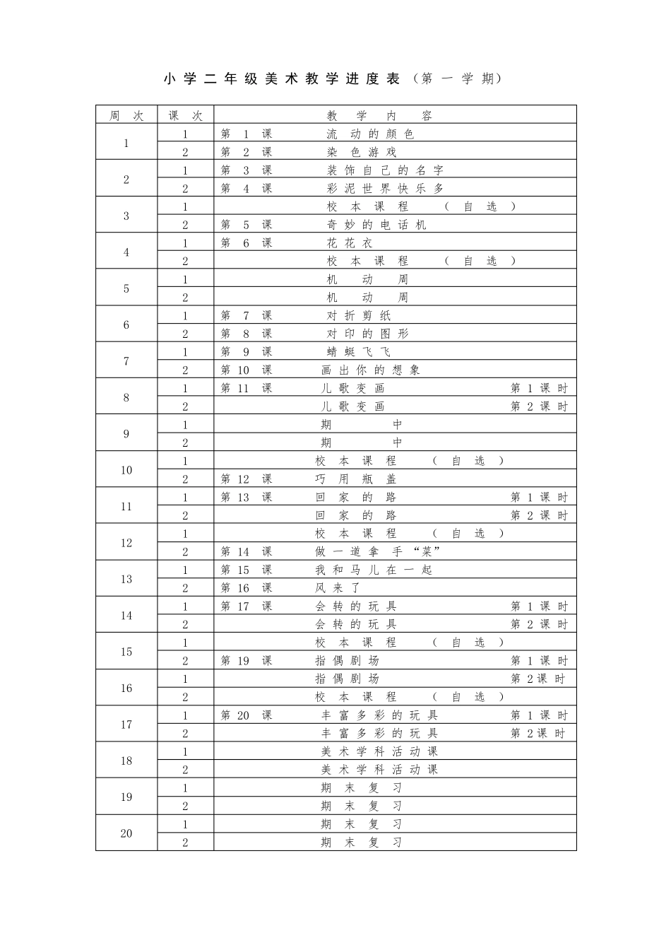 小学美术教学进度表_第3页