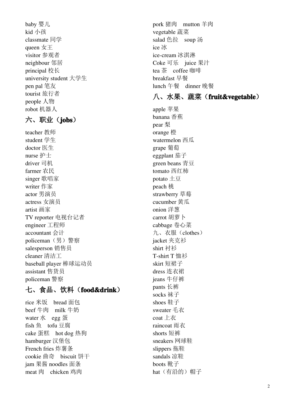小学英语三至六年级英语单词汇总表分类型_第2页