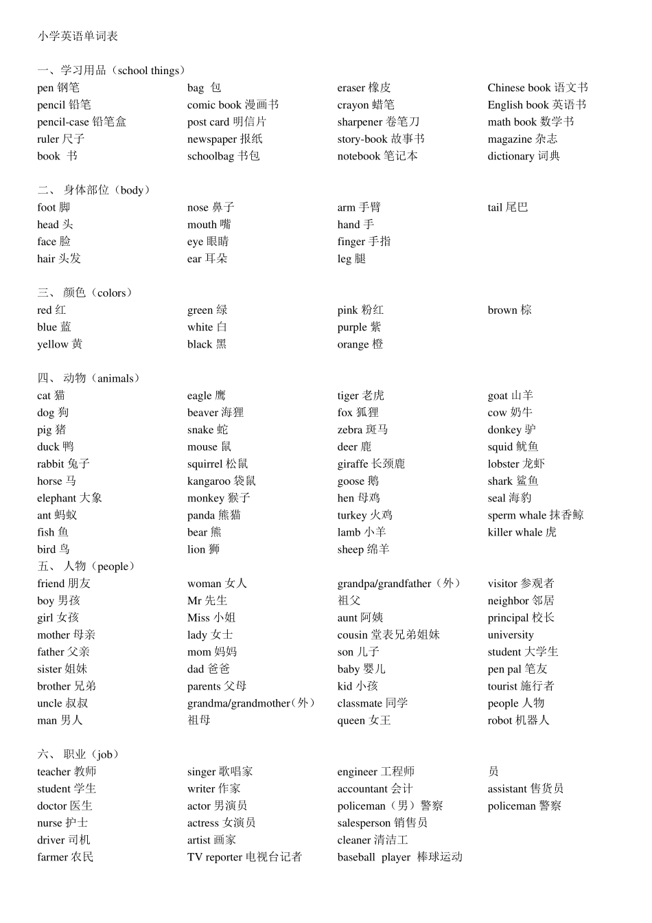 小学英语单词表_第1页