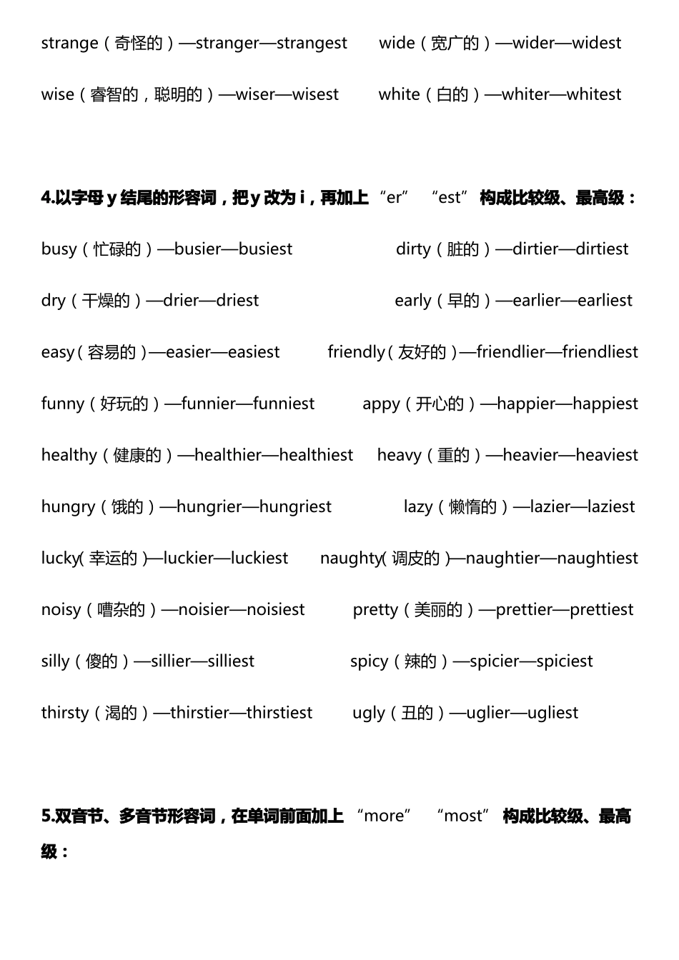 小学英语常见形容词及比较级、最高级变化一览表_第3页