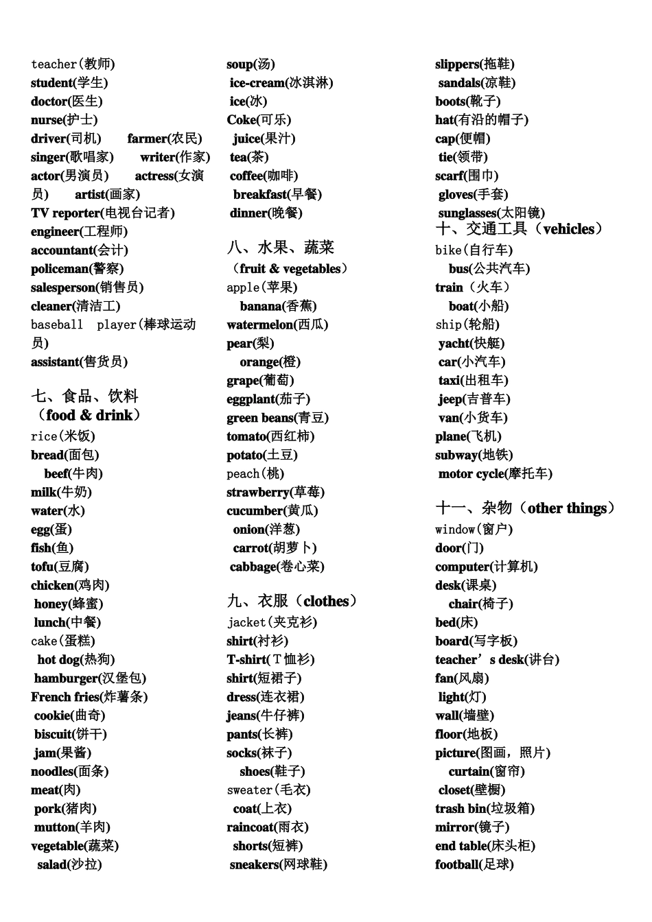 小学英语词汇归类表_第2页