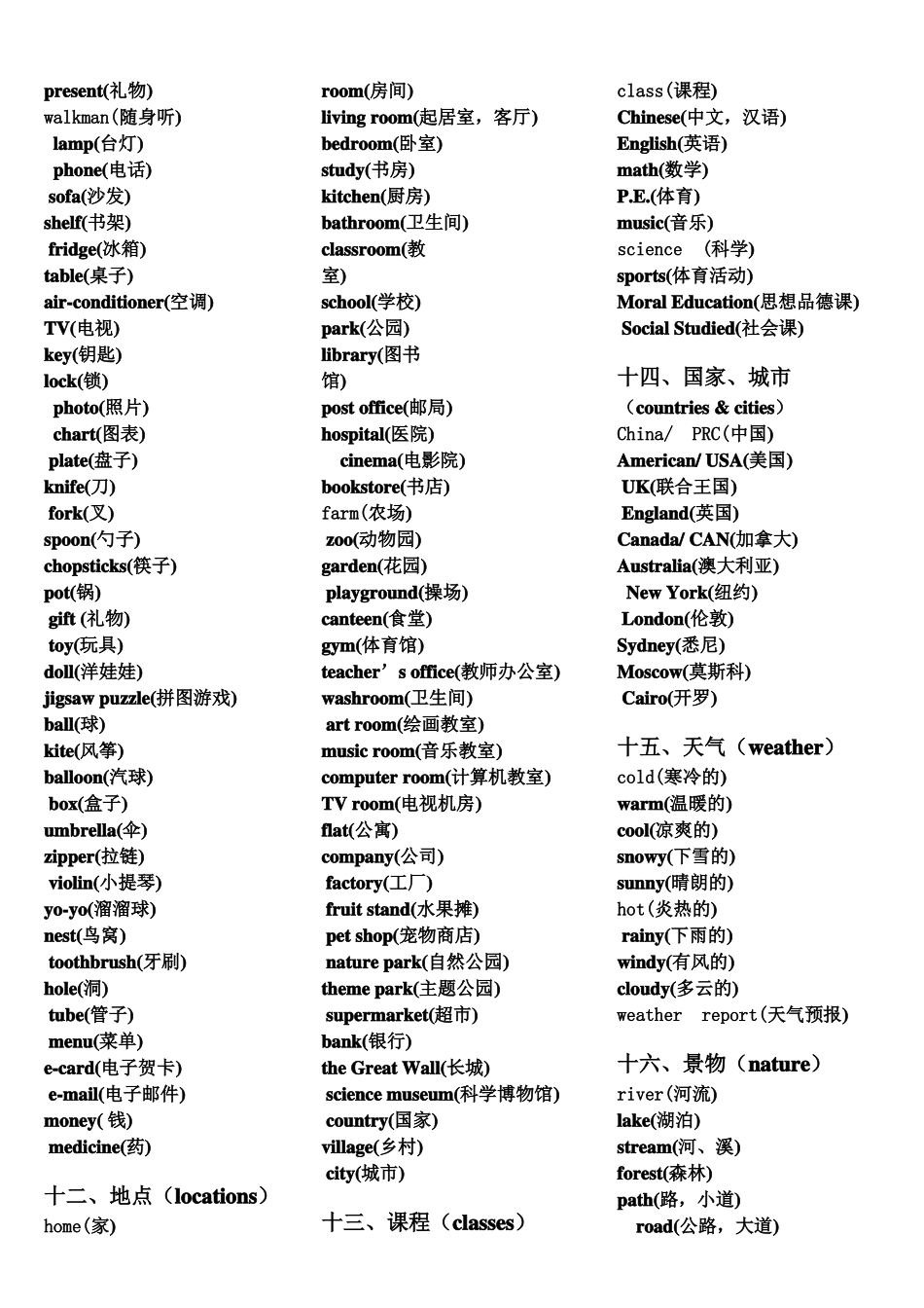 小学英语词汇归类表_第3页
