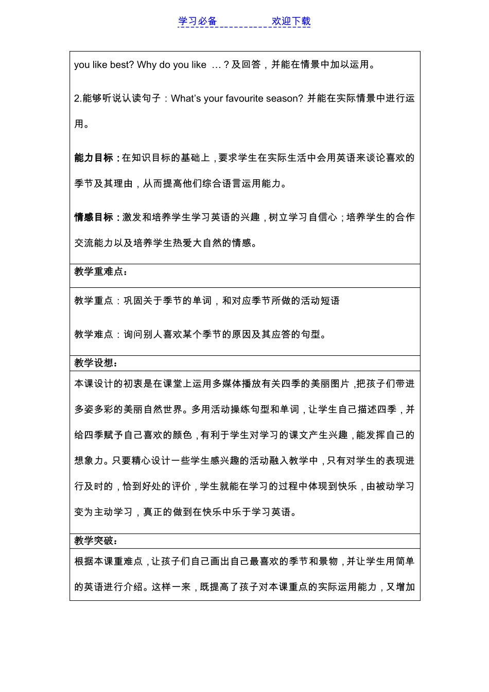 小学英语课程教学设计_第3页