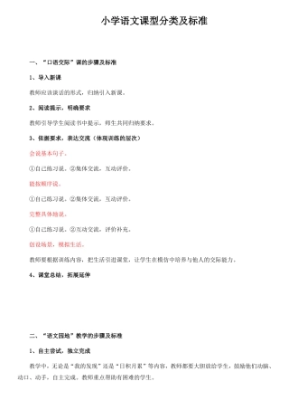 小学语文课型分类及标准