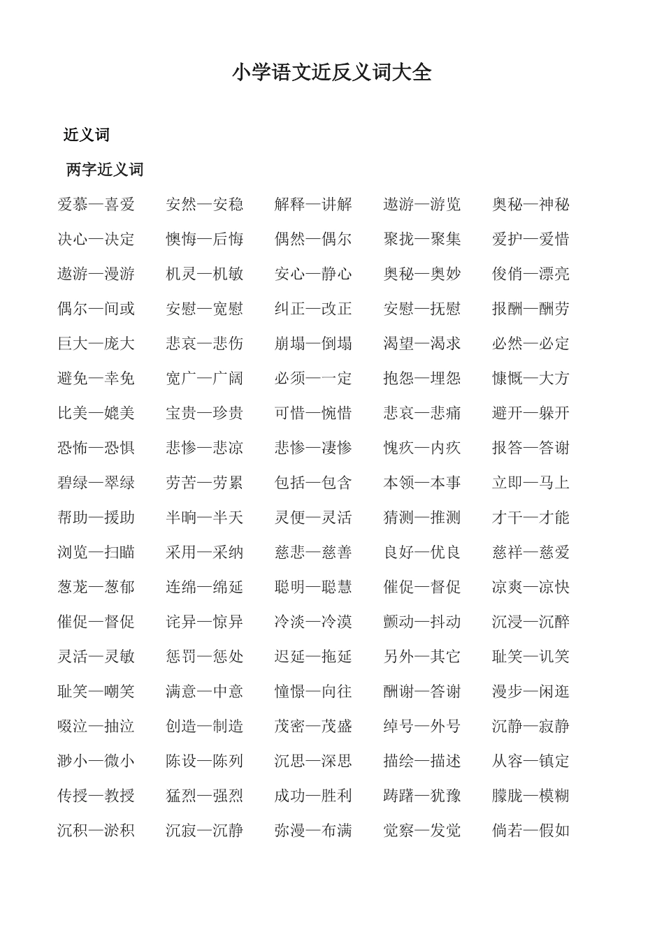 小学语文近反义词大全_第1页