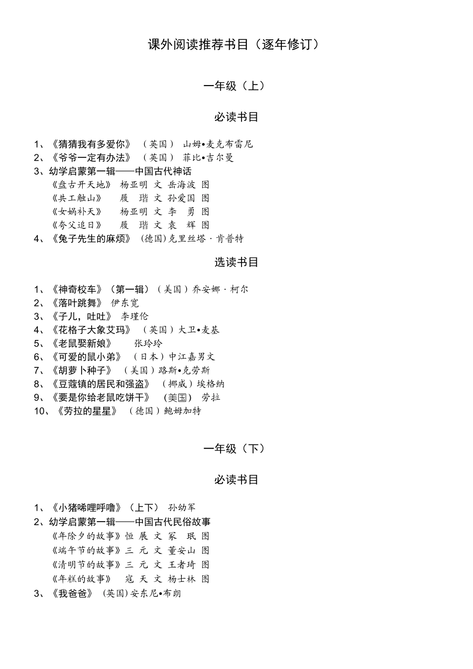 小学课外阅读书目_第1页