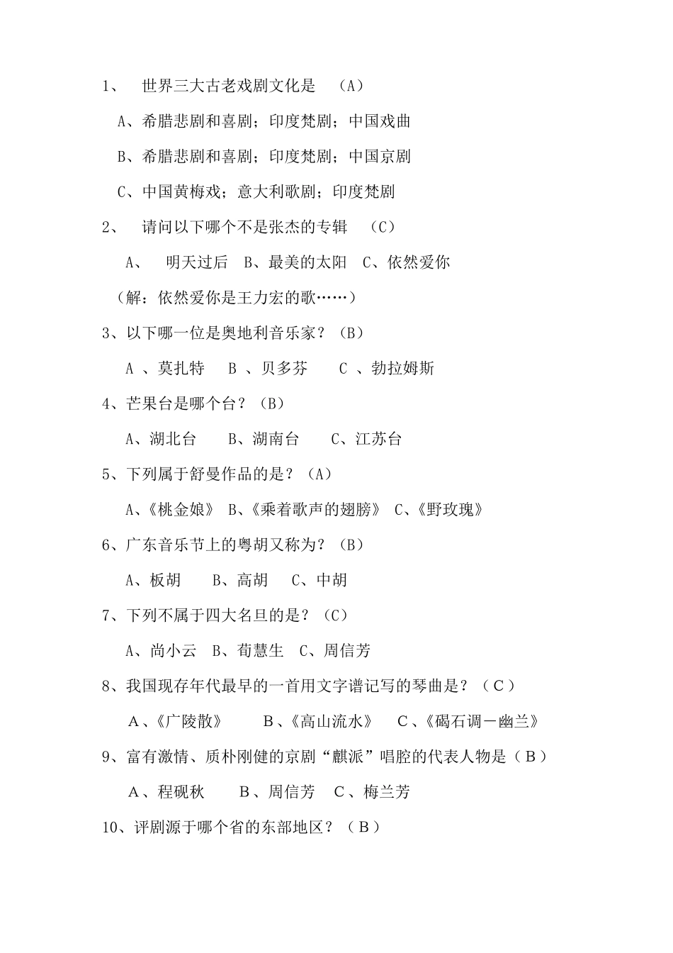 小学音乐知识竞赛试题_第1页