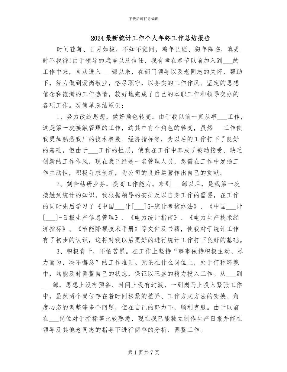 2024最新统计工作个人年终工作总结报告_第1页