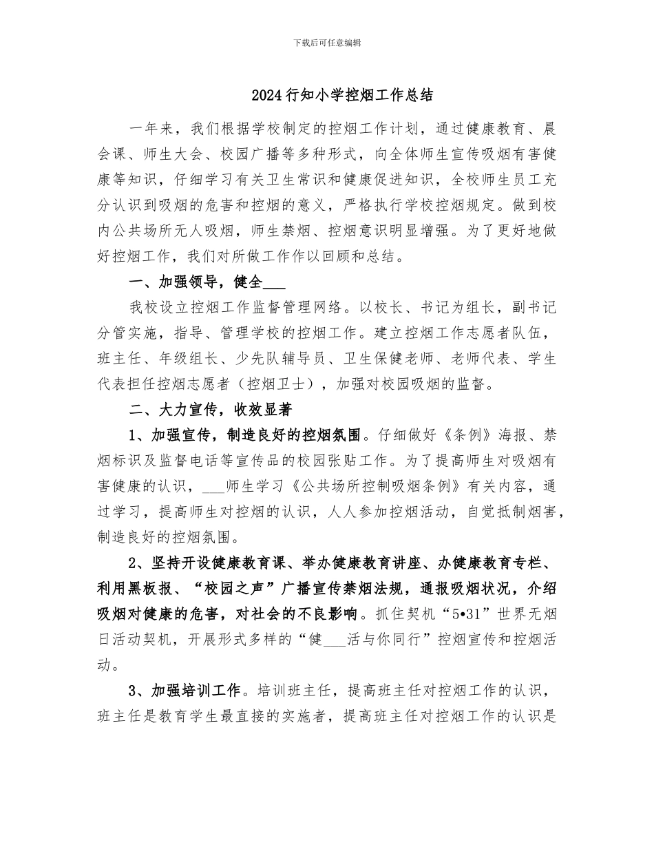2024行知小学控烟工作总结_第1页