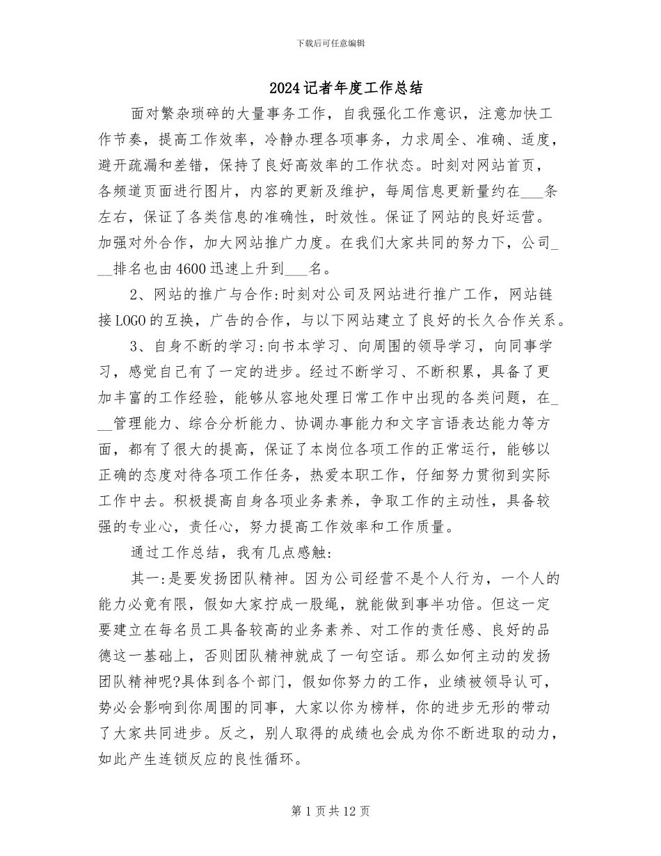 2024记者年度工作总结_第1页
