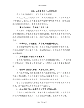 2024试用期员工个人工作总结