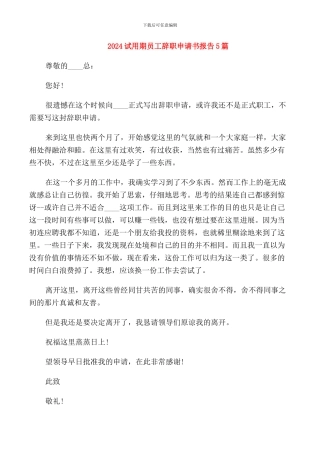 2024试用期员工辞职申请书报告5篇