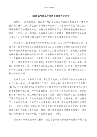 2024试用期工作总结及自我评价范文