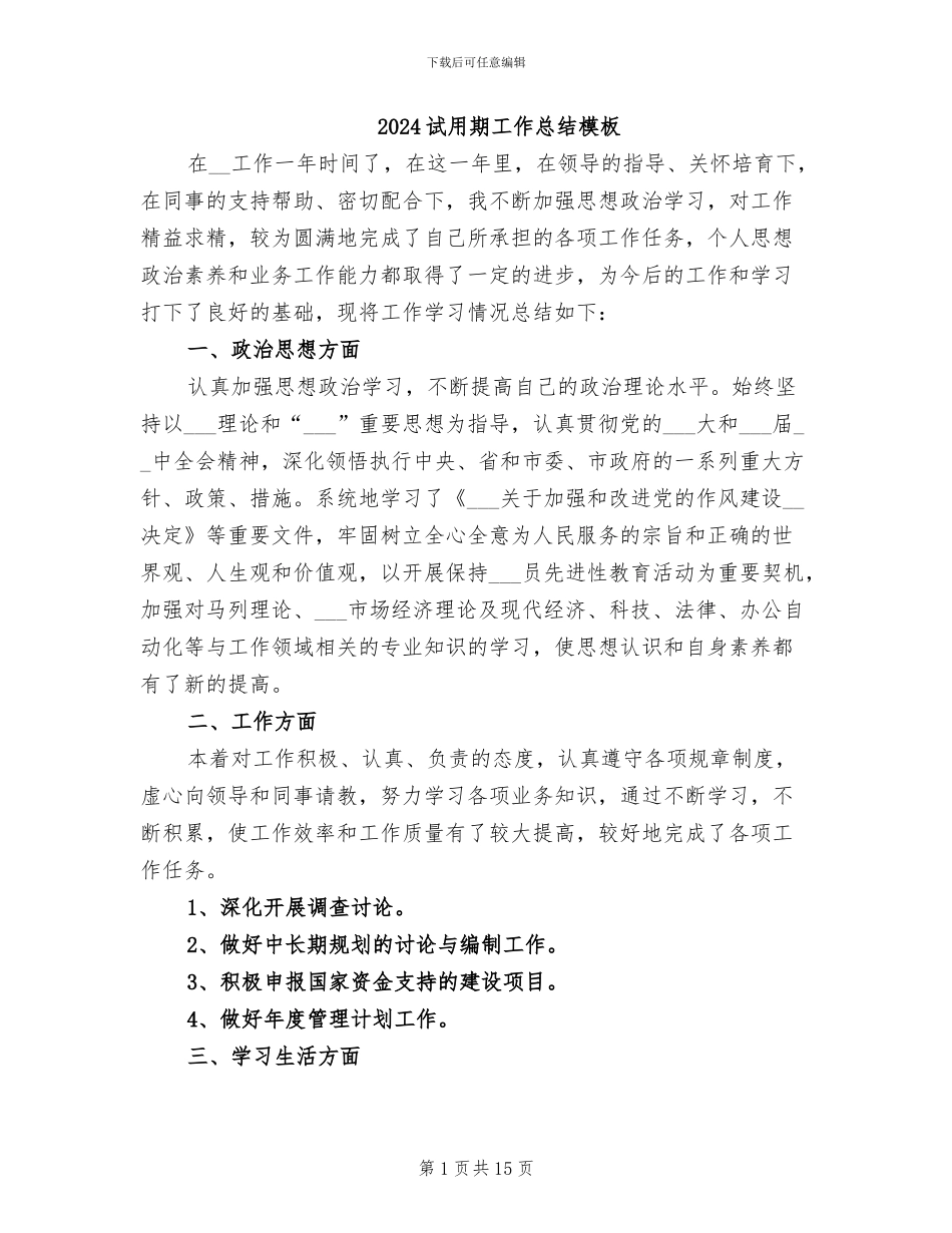 2024试用期工作总结模板_第1页