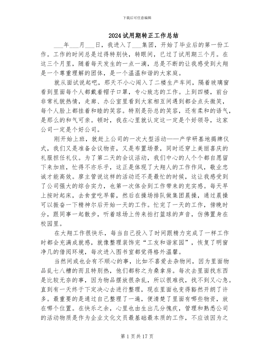2024试用期转正工作总结_第1页