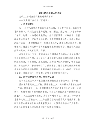 2024试用期满工作小结