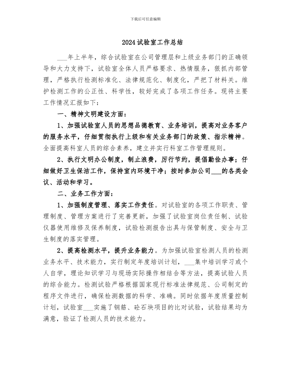 2024试验室工作总结_第1页