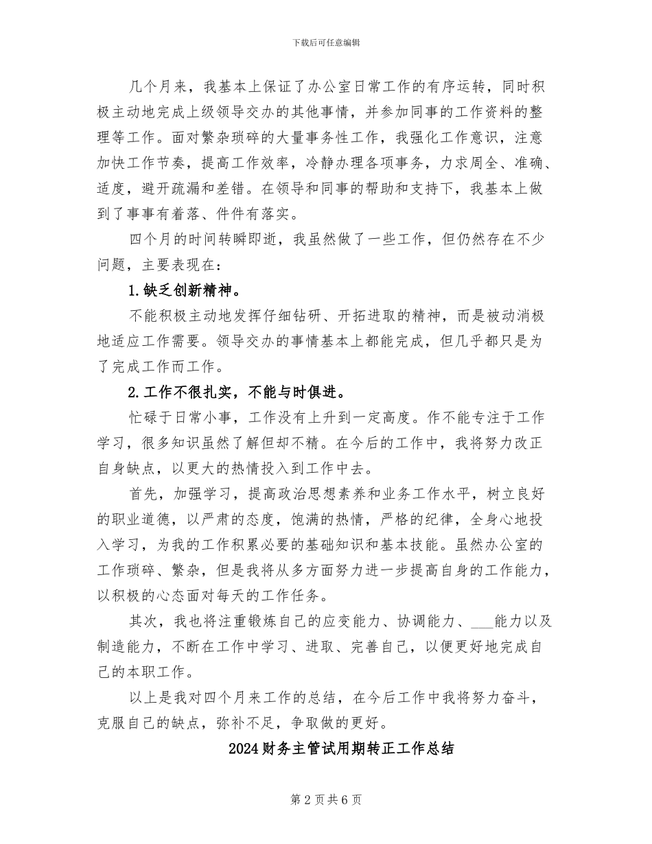 2024财务主管试用期工作总结范文_第2页