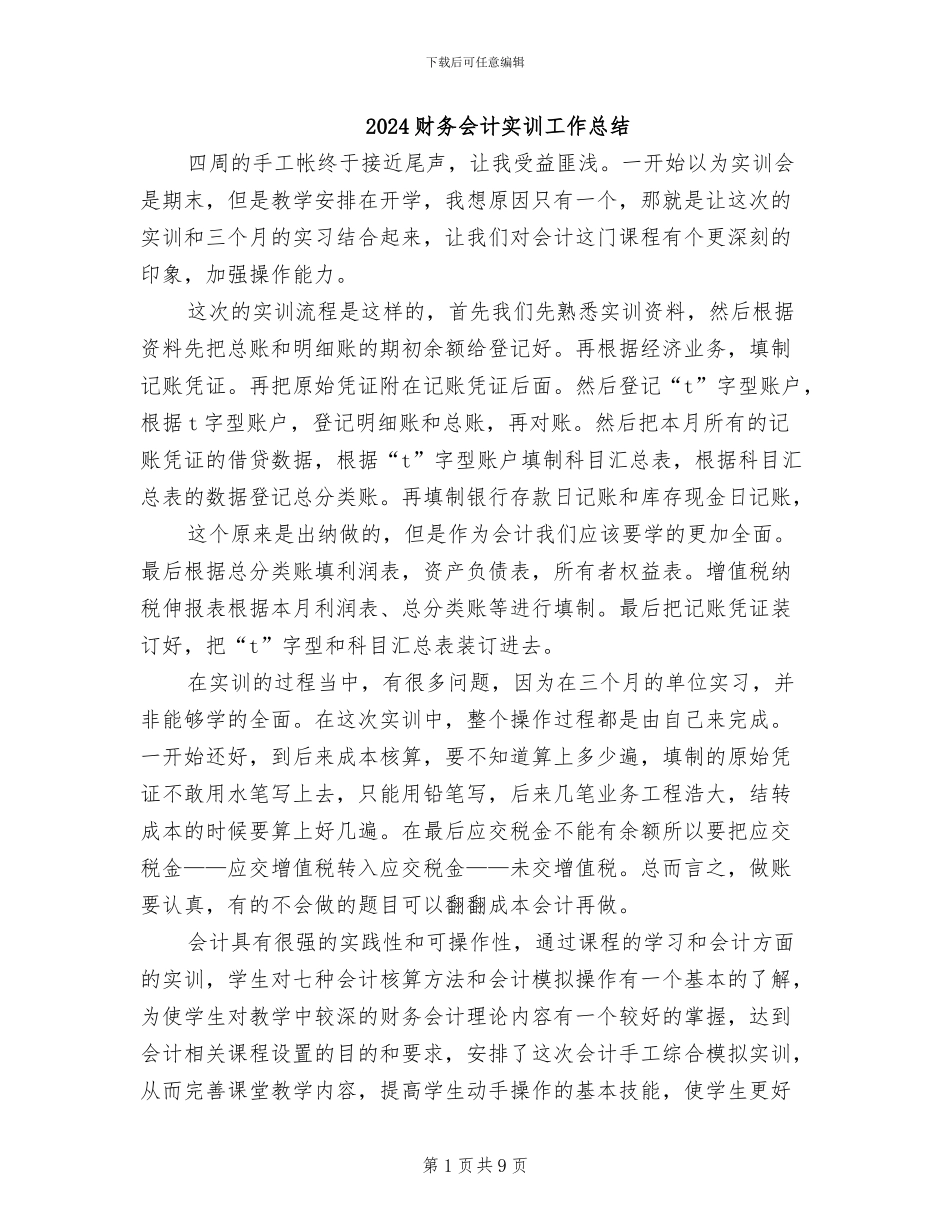 2024财务会计实训工作总结_第1页