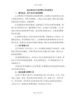 2024财务会计试用期工作总结范文