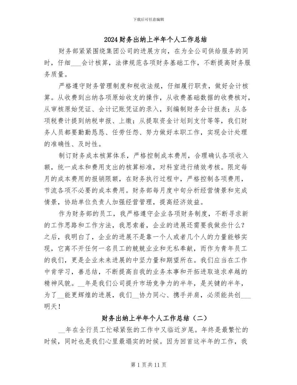 2024财务出纳上半年个人工作总结_第1页