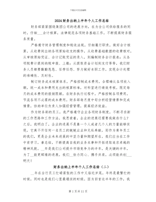 2024财务出纳上半年个人工作总结